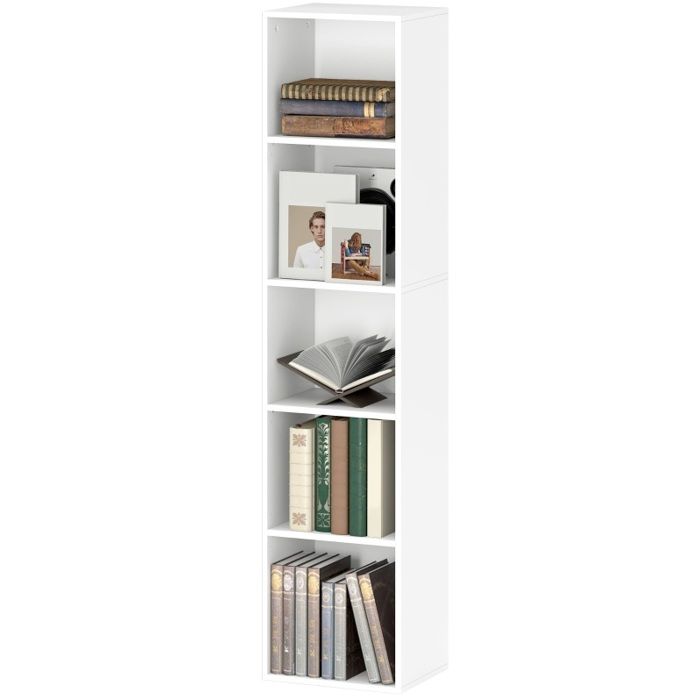 Bibliothèque blanche 5 niveaux 30 x 24 x 133 5 cm 3 étagères réglables panneaux de particules 40 kg montage soi-même