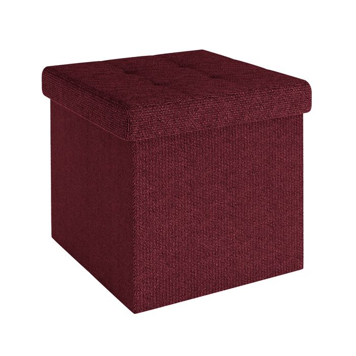 Pouf pliable coffre de rangement 30 x 30 x 30 cm rouge cerise - tabouret cube repose-pieds et boîte en tissu avec couvercle