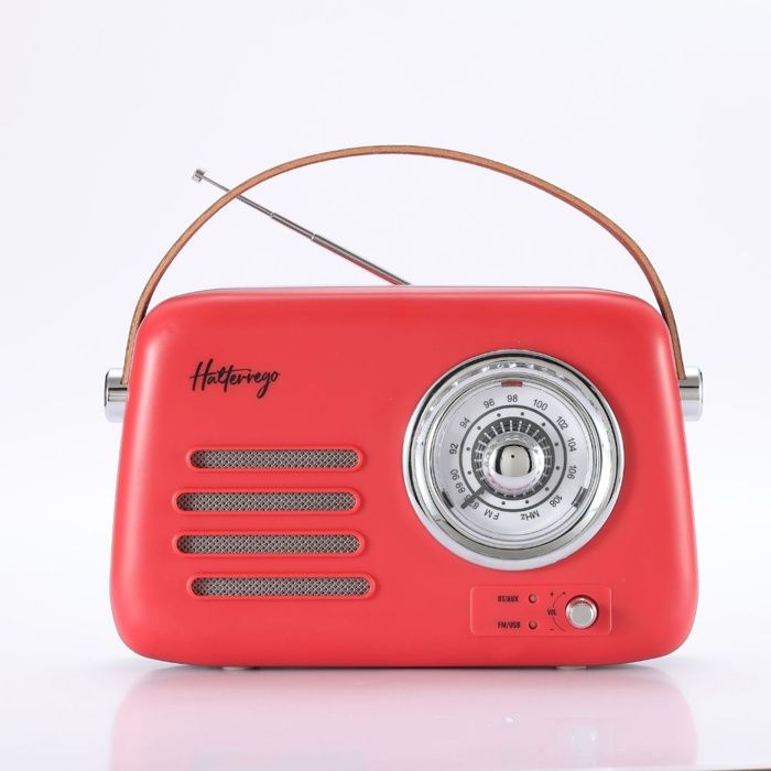 Enceinte/Radio HALTERREGO rétro 3 5W RMS Bluetooth Radio FM lecteur USB Aux IN batterie rechargeable rouge