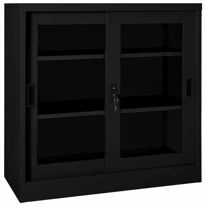 Noir Armoire à portes coulissantes Noir 90x40x90 cm Acier - Meuble Rangement LV29871