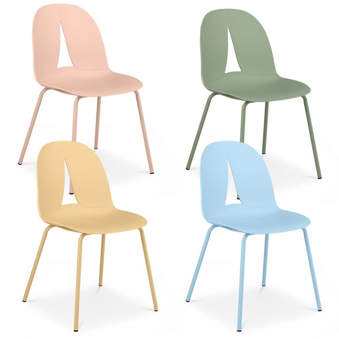 COSTWAY lot de 4 Chaises Multicolores en PP Cadre Métallique 150 kg Dossier Ajouré Triangulaire pour Salle à Manger 51×52×83 cm