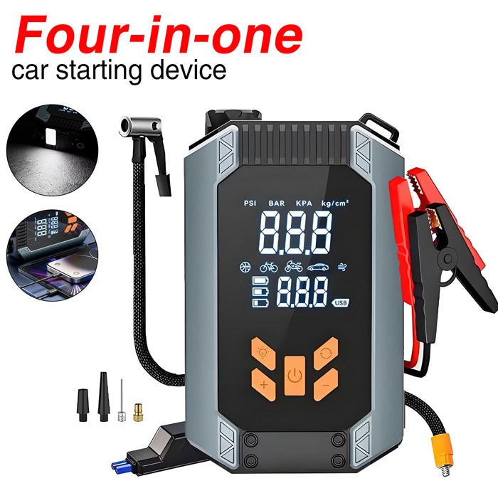 Booster Batterie Voiture 4 en 1 - 1000A Démarreur - 150PSI - Avec écran - Démarrage/Gonflage/Charge/Eclairage -Auto Moto SUV Camion