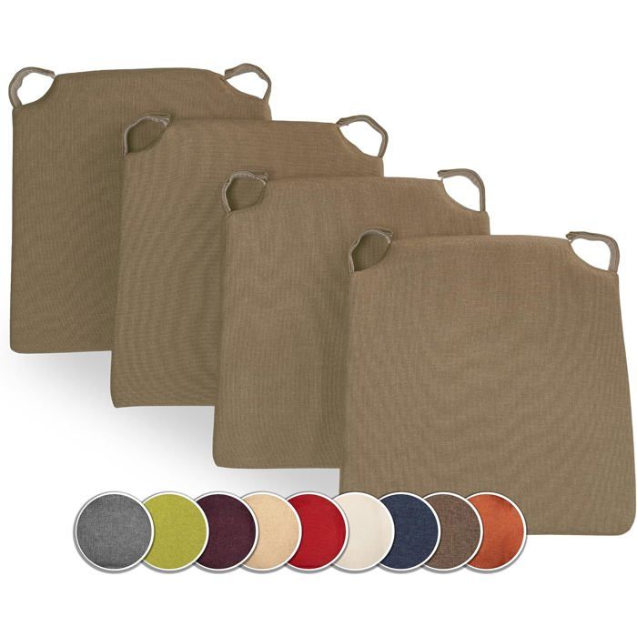 sunnypillow Lot de 4 Coussins dAssise Trapèze 42/35x40x5 cm avec Bandes Velcro Marron pour Jardin et Intérieur