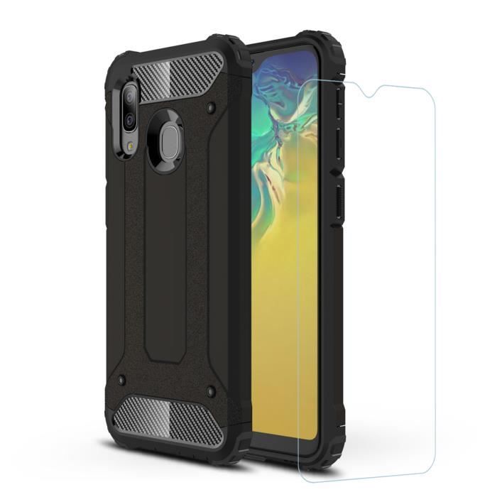 Coque Samsung A20e, Outdoor Lourd Coque + Verre Trempé, Dur PC + Souple TPU 2-en-1 Double coque samsung a20e noir