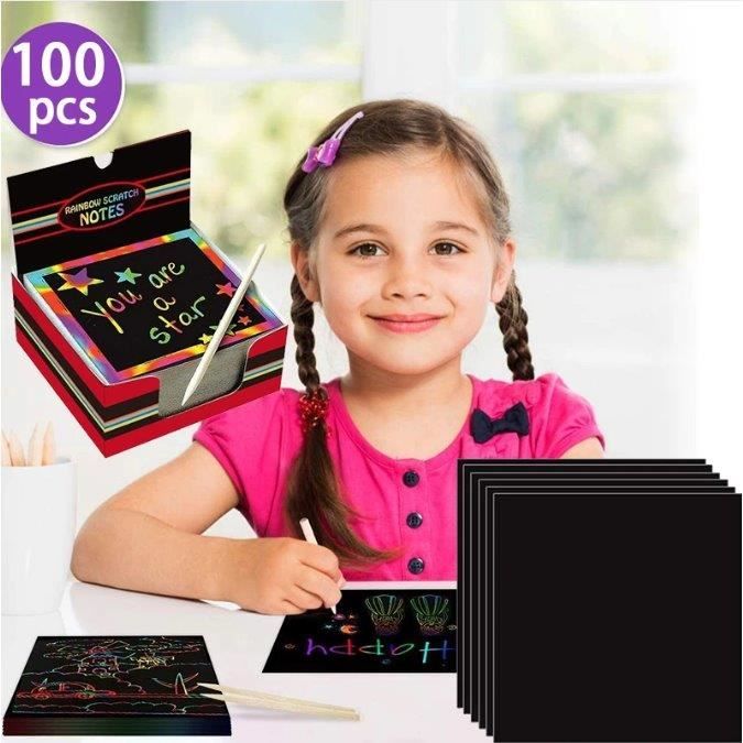 Lot De 100 Mini Cartes à Gratter Arc-en-ciel Notes D'art