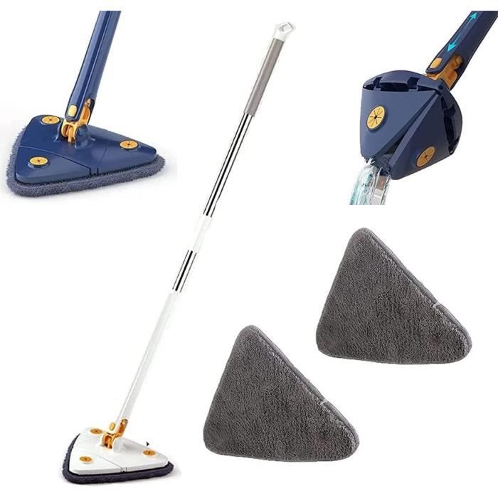 Keyohome Vadrouille de Nettoyage Réglable Rotative à 360° Balai Serpillere Triangle avec Tige Télescopique Balai de Nettoyage en Microfibre pour Plafond Fenêtre Mural, avec 6 Chiffons de Remplacement