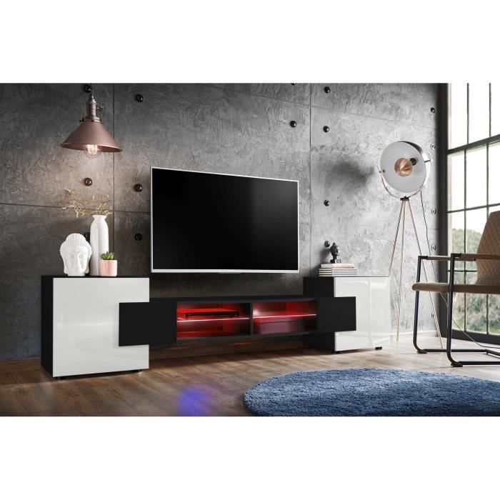Meuble Banc TV Merano Komodee - LED RGB - Noir & Blanc - Version 2 - L230cm x H53cm x P35cm Meuble Banc TV Merano Komodee - LED RGB - Noir & Blanc - Version 2 - L230cm x H53cm x P35cm