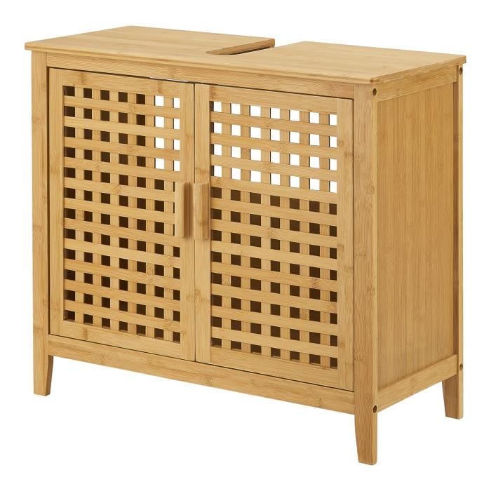 meuble sous vasque - bambou - 2 portes - 60 x 67 x 30 cm