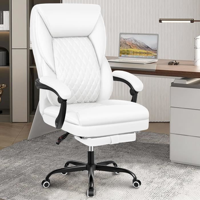 Chaise De Bureau Ergonomique 200kg, Avec Soutien Lombaire Et Repose Pieds Dossier Haut Appui Tete Reglable Noir 53x56x128 Cm