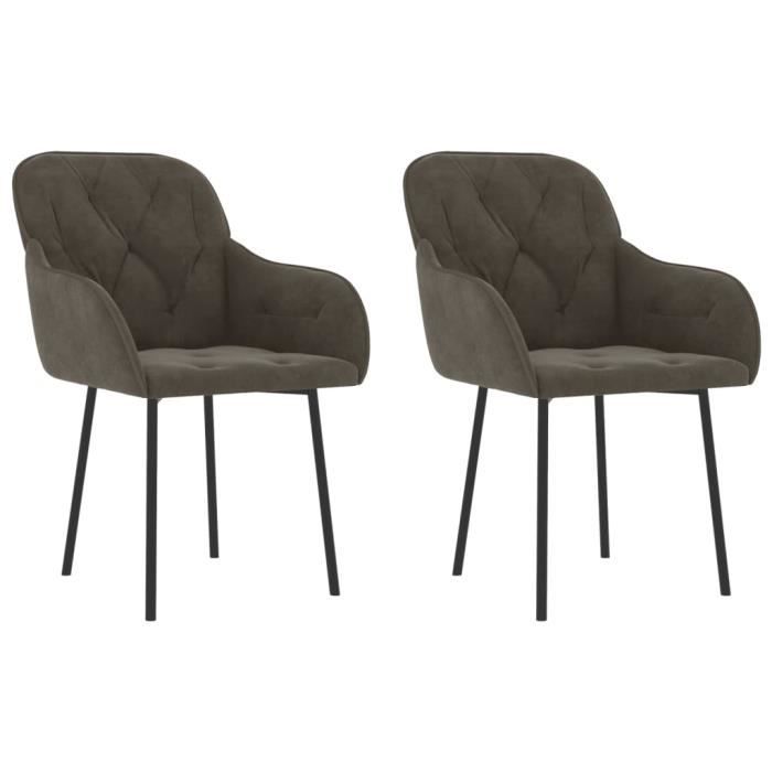 Chaises à manger lot de 2 en velours gris foncé - Maison - Design contemporain - Avec accoudoirs