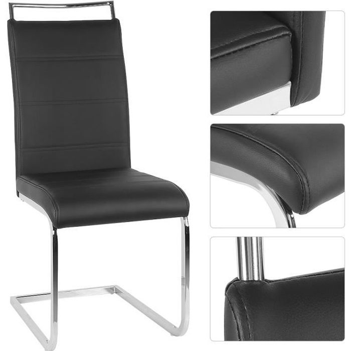 lot de 6 chaises mia noires pour salle à manger - revêtement en pvc imitation cuir