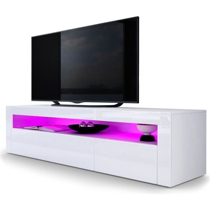 Vladon Meuble TV bas Valencia en Blanc mat - Blanc haute brillance - Blanc haute brillance Vladon Meuble TV bas Valencia en Blanc mat - Blanc haute brillance - Blanc haute brillance