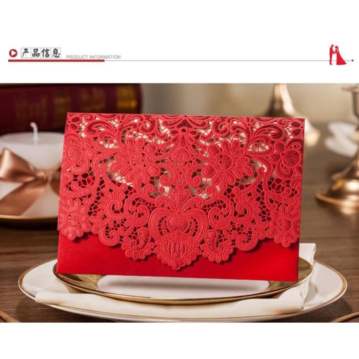 10 Faire Part De Mariage Dentelle Rouge Achat Vente Faire Part