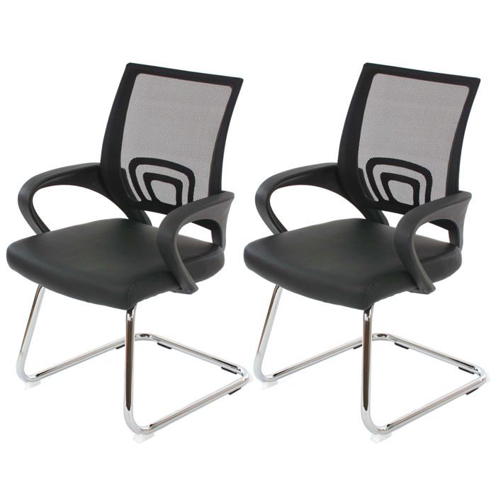 2x fauteuils chaises de bureau sans roulettes chaise de conference visiteur en synthetique et maille noir 04_0000180