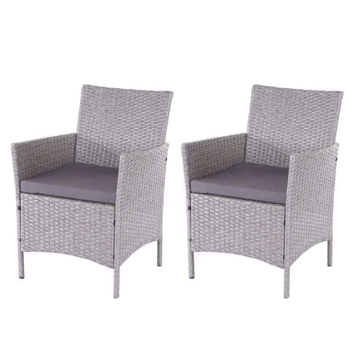 chaises de jardin en polyrotin gris - marque - modèle - coussins anthracite