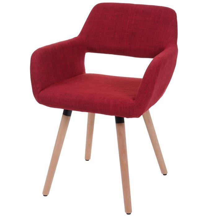 chaise de salle à manger bureau visiteur sans roulette design retro en tissu rouge pied en metal