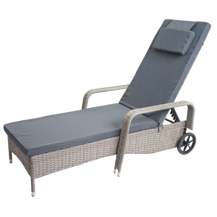 chaise longue rela par ation transat de jardin bain de soleil poly rotin gris housse gris