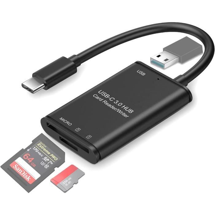 Lecteur de carte mémoire USB C vers Micro SD TF avec port USB 3.0,  adaptateur 3 en 1 USB C vers USB pour appareil photo Pad [226] - Cdiscount  Informatique