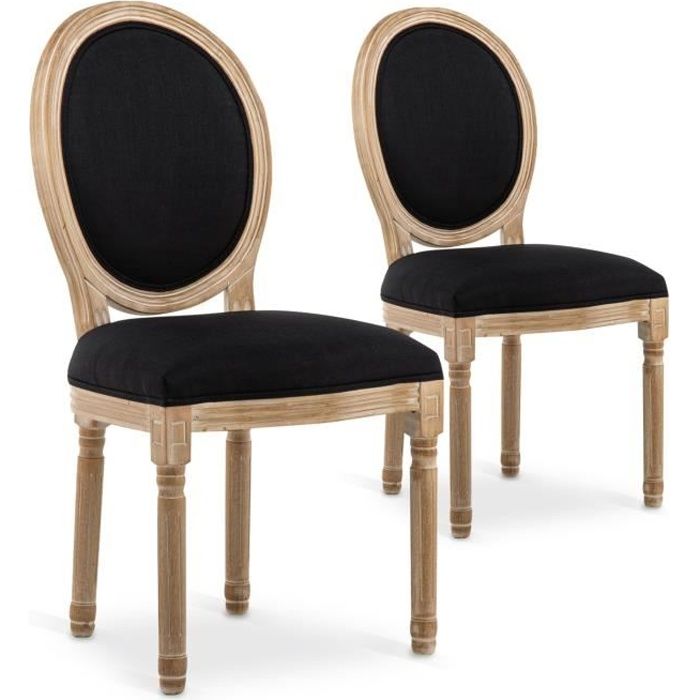 chaises médaillon louis xvi - noir - lot de 2 - bois/tissu - classique