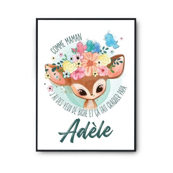 Affiche Prenom Adele Biche Poster Pour Chambre Bebe Et Enfant Pour Decoration Murale Qualite Papier Premium Cdiscount Maison