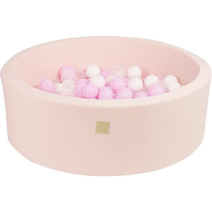 KiddyMoon pour Bébés Piscine à Balles Velours Ronde 90x30 avec 200 Balles 7cm Aire de Jeu Enfants Plaisir Beige Sableux - Beige Pastel Blanc Perle