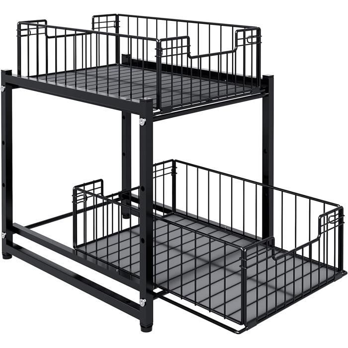 Organiseur à 2 Niveaux, Paniers De Rangeent Coulissants Polyvalents Avec Poignées Coulissantes