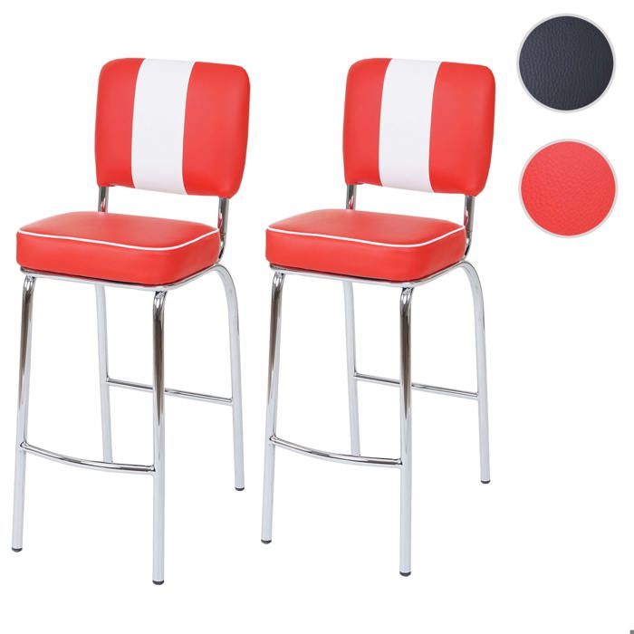 MCW 2x tabouret de bar Avellino design rétro des années 50 similicuir rouge blanc