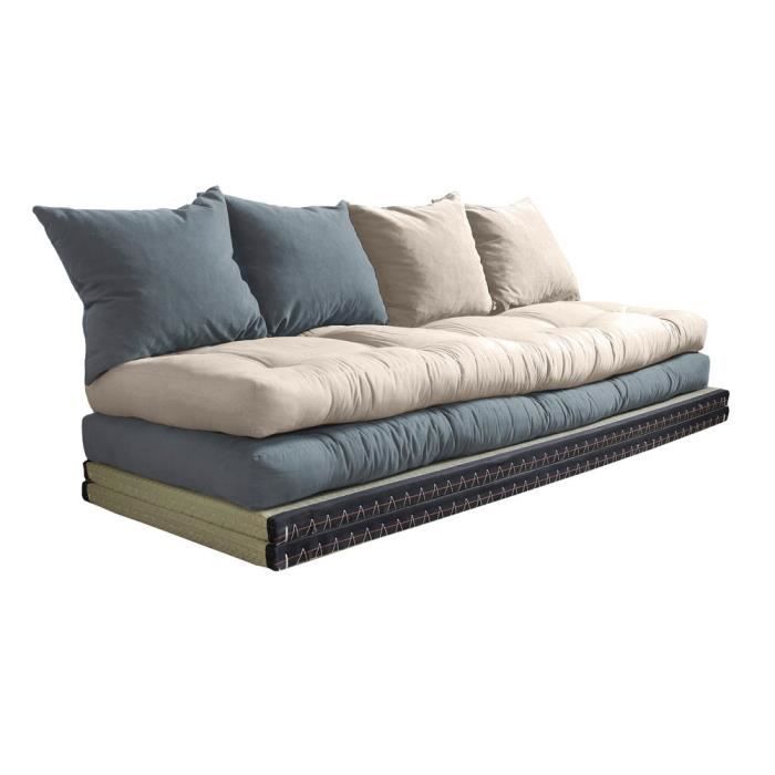 Canape Convertible Futon Modulable Avec Coussins Chico Gris
