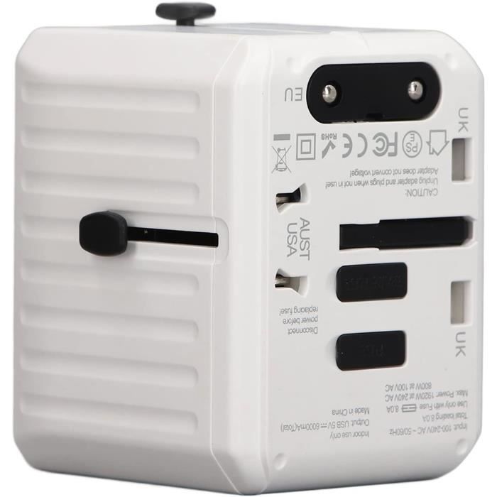 Adaptateur Voyage Universel SKROSS PRO Light – 1 USB A + 1 USB C, 250V, Blanc