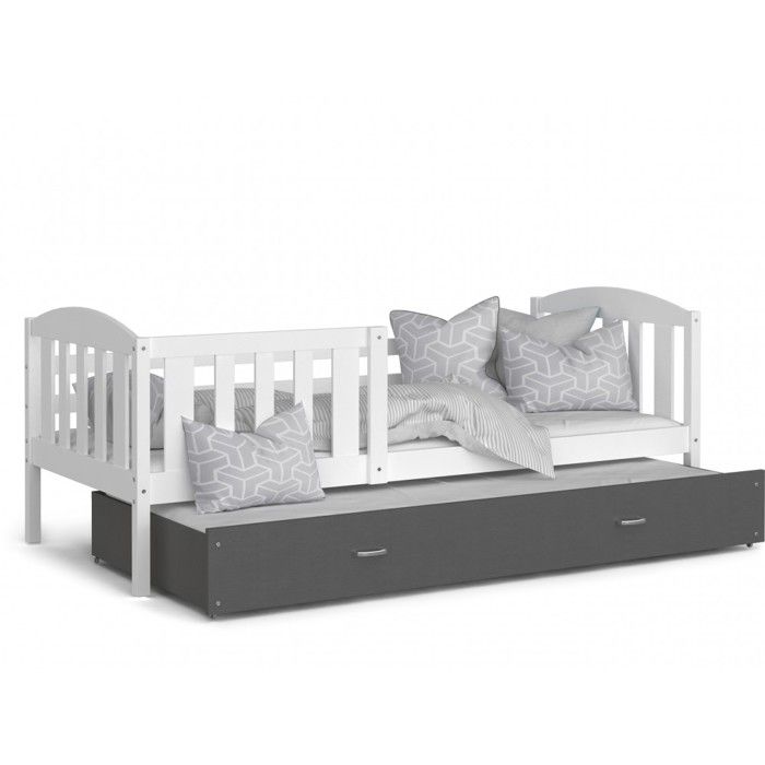 Lit Gigogne Teo 90x190 matelas inclus Blanc - gris Lit Gigogne Teo 90x190 matelas inclus Blanc - gris