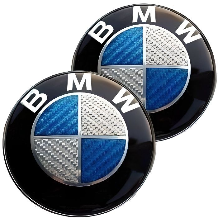2 logos badges emblème BMW 82mm capot - 74 mm coffre effet carbone Bleu Blanc