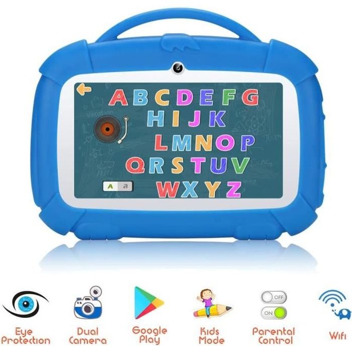 WiFi Double Caméra Étui en Silicone pour Garçons et Filles Écran Tactile IPS 7 Pouces Android 9.0 Tablette dapprentissage avec Mode Verrouillage Enfant Bleu-120 Tablette pour Enfants 