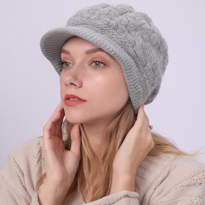 Casquette,chapeau d'hiver tricoté en poils de lapin pour femme,chapeau à  visière,en velours,garde au chaud,pour - Type GRAY - Cdiscount Prêt-à-Porter