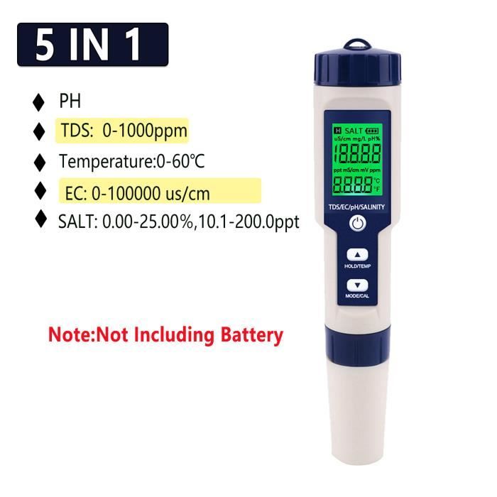 Mesure-controle,Testeur de qualité de l'eau 10 en 1, testeur de  PH-EC-TDS-salinité-thermomètre, multi-paramètres- 5 in 1 Type1 - Cdiscount  Jardin