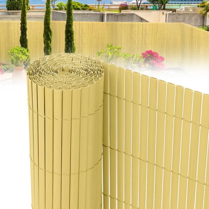 Aufun Brise-Vue en PVC Tapis de Brise-Vue Intimité Clôture de Rigide, pour Balcon, Jardin, terrasse, Bambou, 90x300cm