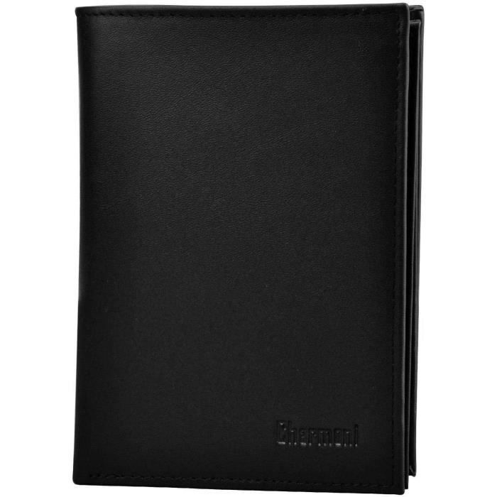 Portefeuille Homme Charmoni En Cuir - Protection RFID, 12 Emplacements Cartes (Noir Nubuck)
