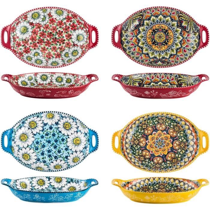 Lot De 6 Bols En Céramique 300ml - Style Bohème Motif Géométrique - Pour Céréales, Soupe, Dessert - Lavable Micro-ondes