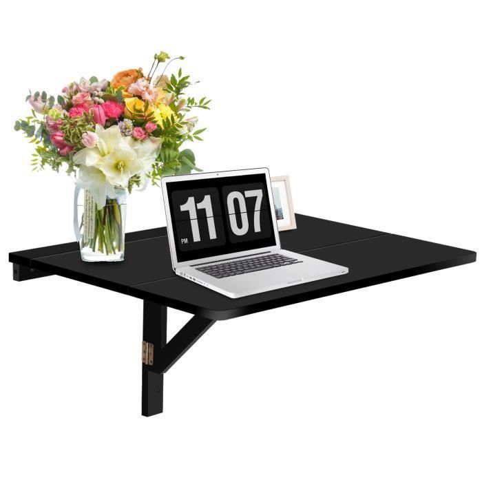 costway table murale rabattable - plataux pliable 80×60 cm (l x l)-meuble foyers pour etudiants, appartements, cuisine noir