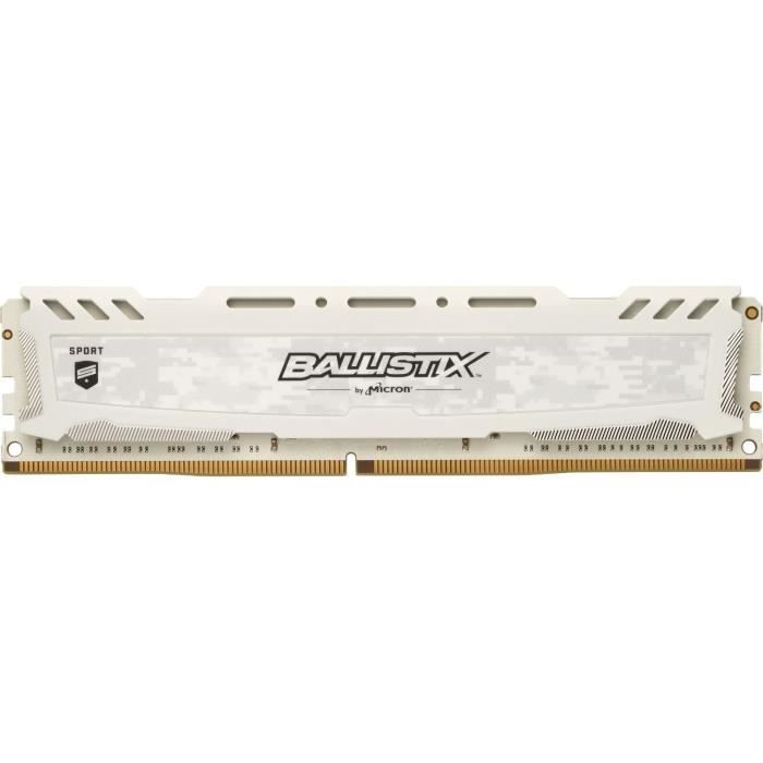 Vente Memoire PC BALLISTIX - Mémoire RAM PC - Sport LT Blanc - DDR4 - 16Go - 3000 MHz - UDIMM (BLS16G4D30AESC) pas cher Vente Memoire PC BALLISTIX - Mémoire RAM PC - Sport LT Blanc - DDR4 - 16Go - 3000 MHz - UDIMM (BLS16G4D30AESC) pas cher