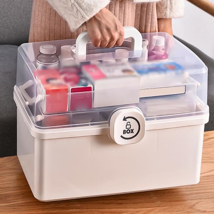 WBYNB Boîte à Médicaments Organisateur Avec Poignée - Armoire Pharmacie Transparent Bleu, Rangement Pratique Pour Maison Et Voyages