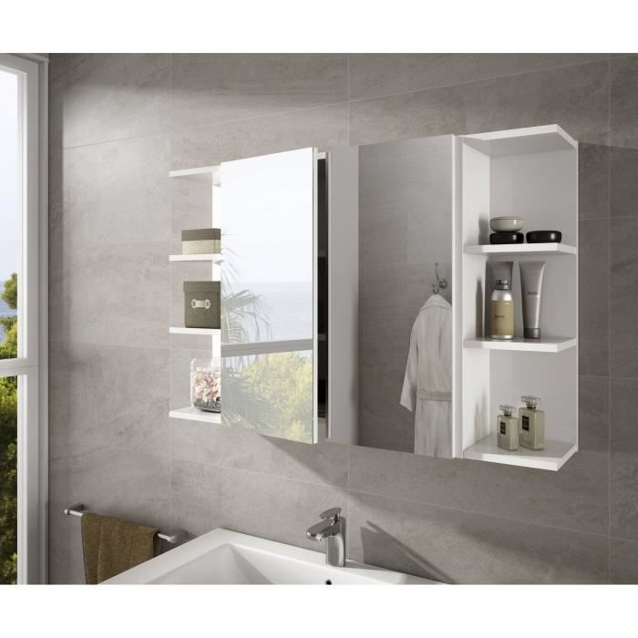 armoire murale de salle de bains dfus - dmora - blanc brillant - 60x21h65 cm - 2 portes