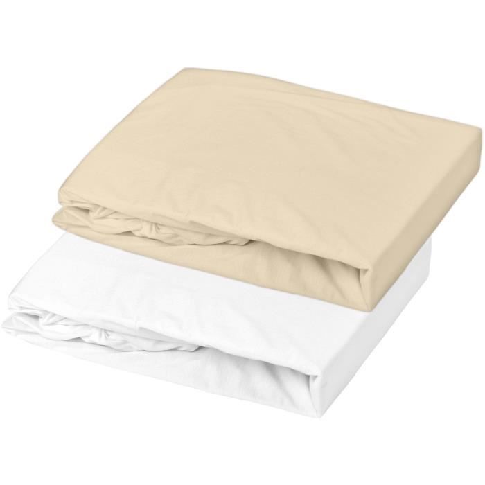 Lot de 2 draps housse Jersey Oeko-Tex® pour lit enfant - Blanc/Cailloux - 70 x 140 cm