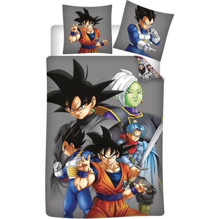 Dragon Ball Z - Parure de lit enfant coton 57 fils 1 place - Housse de Couette 140x200 cm et une Taie d'oreiller 65x65 cm.