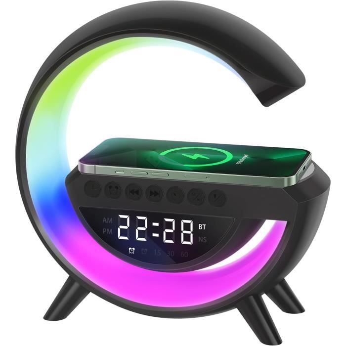 DEECOZY Lampe De Chevet LED 3 En 1 Avec Charge Sans Fil 15W, Haut-Parleur Bluetooth Et Veilleuse