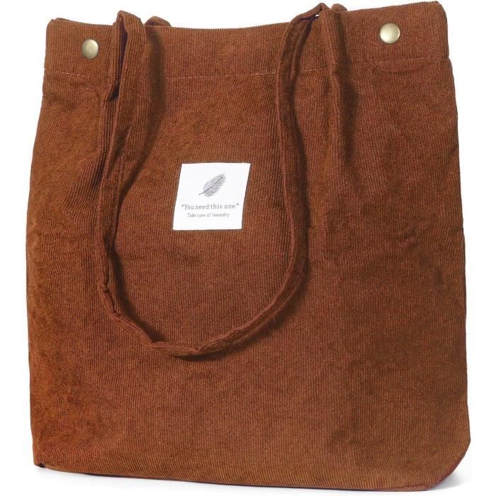 Sac Fourre-Tout Fraises Velours Côtelé Femme - Grand Cabas Réutilisable Avec Poche Intérieure