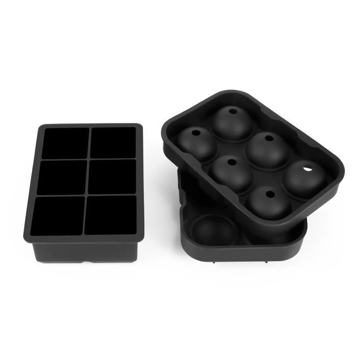Lot De 2 Moules à Glaçons Carrés Noirs En Silicone - 6 Gros Cubes 5x5x5 Cm Chacun - Pour Whisky, Cocktails - Lavable Au Lave-vaisselle