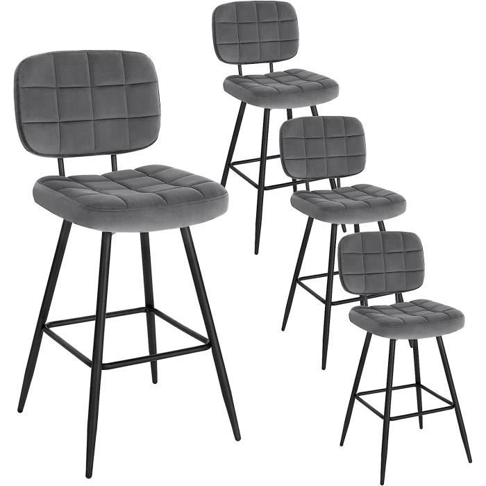 EUGAD Tabouret Bar Lot de 4 Chaise de Bar Tabouret de Cuisine en Velours et Métal Siège Rembourré Gris foncé E0AG0028-4