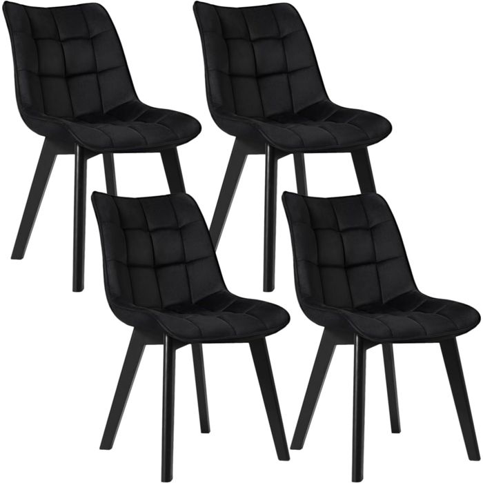 EUGAD 4x Chaises de Salle à Manger Velours Assise Bois Pieds pour Cuisine Chambre Salon Noir 0656BY-4