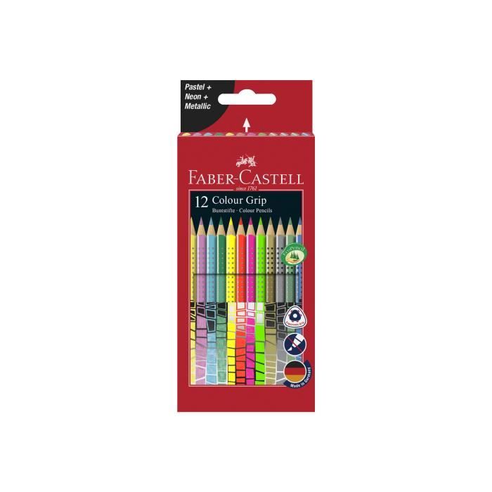 Faber-Castell Colour GRIP Crayon de couleur aquarelle non permanent couleurs fluo assorties, couleurs métalliques assorties,…