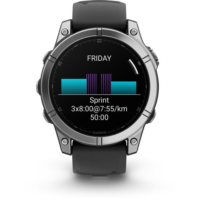 Montre - GARMIN - Fenix E AMOLED - 47 mm - Acier silver - Bracelet silicone graphite